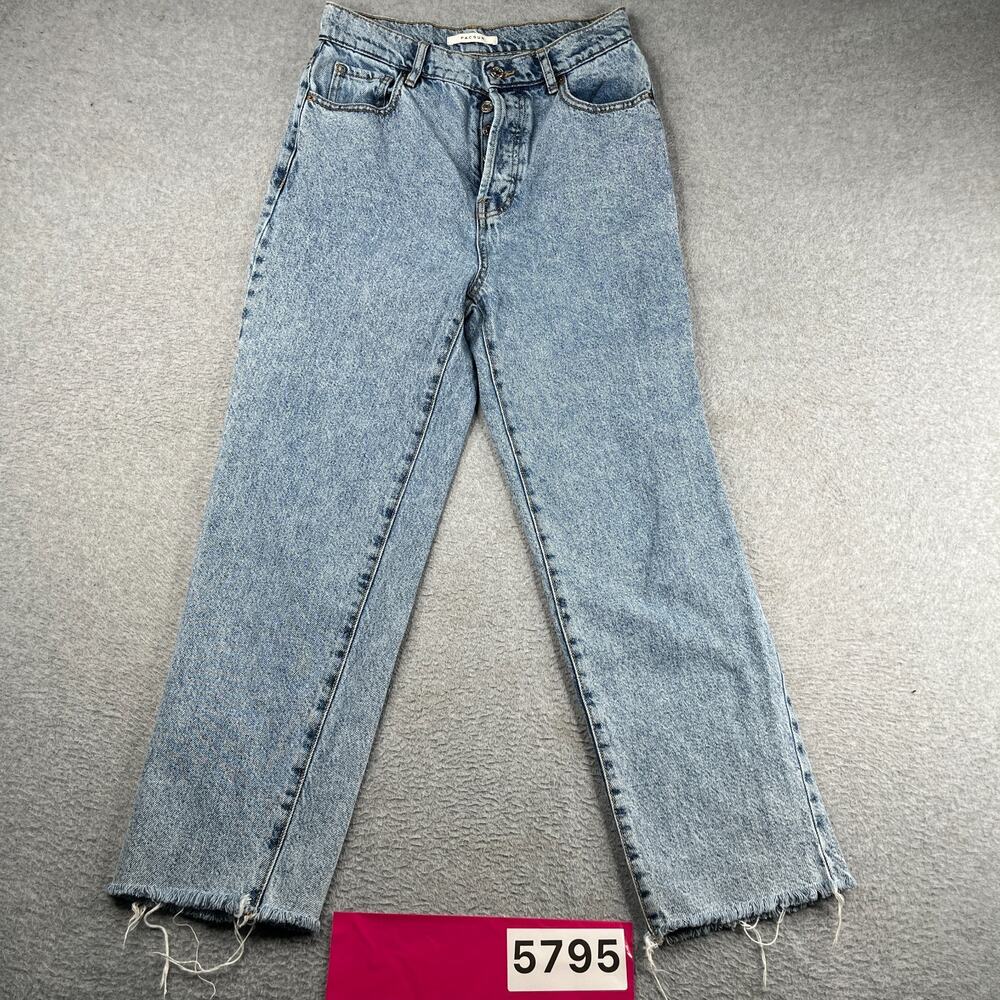 Pac Sun High Rise Button Fly Denim Jeans Womens Size 27 Light Wash Distressed - Picture 2 of 13